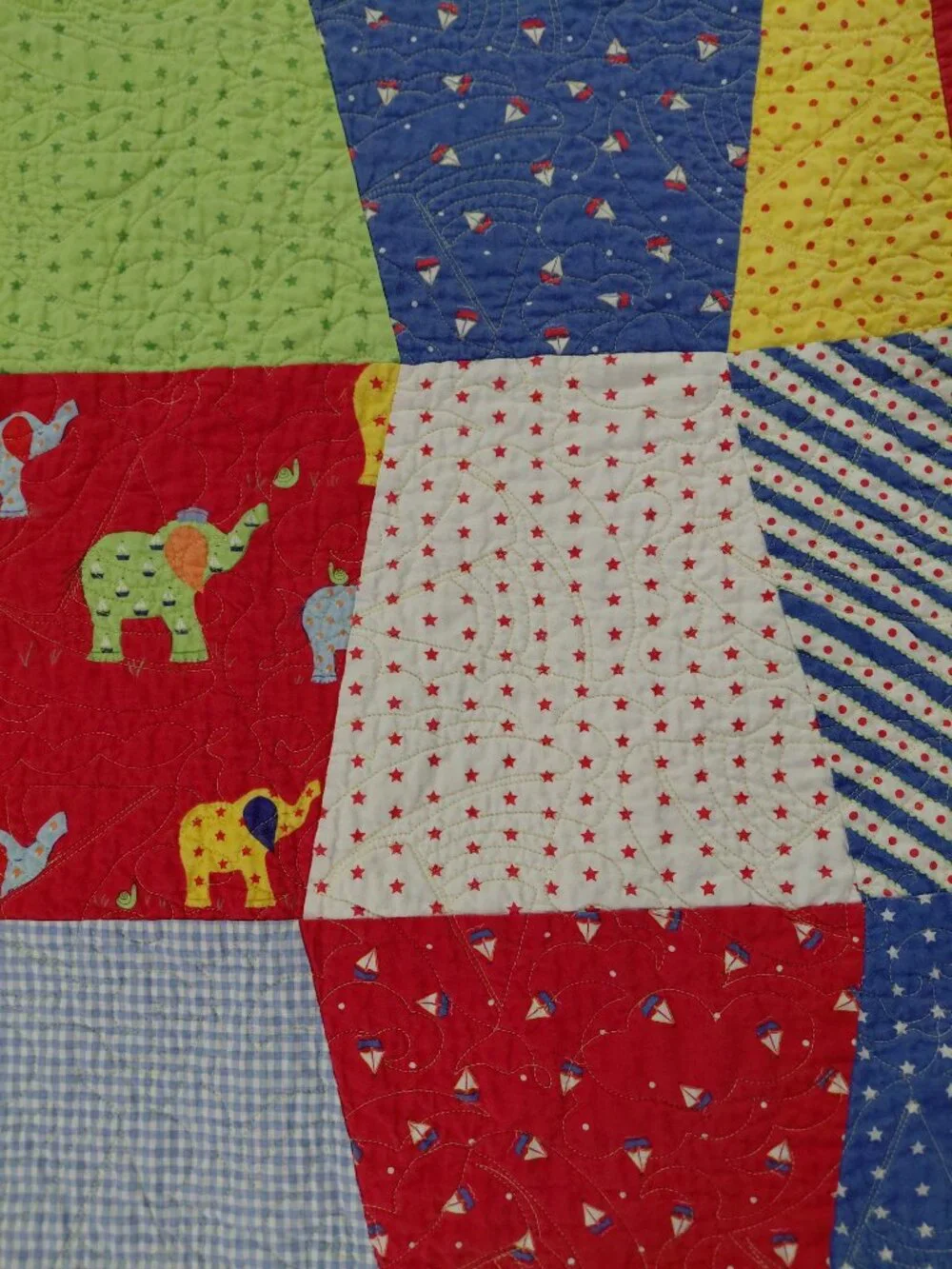 Kids Quilt Throw Blanket Handmade Red Blue Elephant